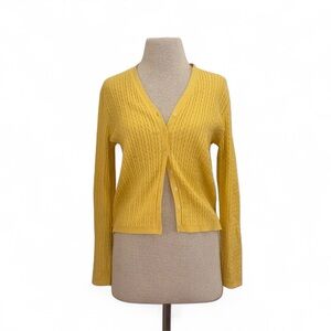 Ralph Lauren Vintage Preppy Academia Yellow Cable Knit Cardigan Sweater Medium